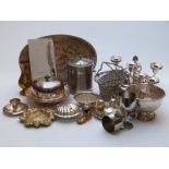 Quantity of silver plate including galleried tray, candelabras,
