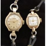 Two 9ct gold ladies wristwatches one Tissot with gold hands and Arabic numerals,