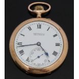 Martin & Co of Cheltenham 9ct gold open faced keyless winding slim cased pocket watch with Roman