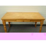 Beech or similar dining or kitchen table with drawer L153 x D87 x H77cm