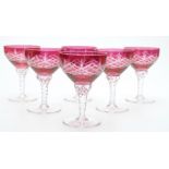 A set of six flash overlaid and cut wine glasses