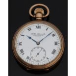 James Walker of London gold plated open faced keyless winding pocket watch with Roman numerals,
