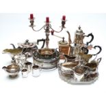Quantity of silver plated items including salver, teaware, Walker and Hall,