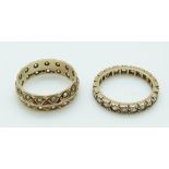 Two 9ct gold eternity rings set with paste