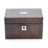 A 19thC burr walnut or similar inlaid two division tea caddy,