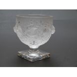 Lalique Elizabeth frosted glass goblet decorated with birds amongst foliage raised on a clear