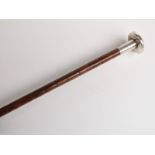 Edwardian parasol with hallmarked silver handle of flattened circular and engine turned form,