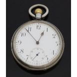 Omega open faced keyless winding pocket watch with Arabic numerals,