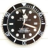 Rolex jewellers' display wall clock, 'Submariner' to black dial,