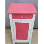 Pink painted bedside cabinet with drawer and cupboard W42 x D37 x H78cm