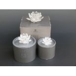 Set of three graduated Swarovski Crystal cut glass Waterlily Candle Holders, largest 13.