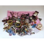 A collection of costume jewellery including silver ring, pearls, French jet,