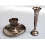 Silver plated egg cup and tray and a feature hallmarked vase