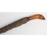 Burr wood or similar walking stick,