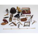 Collectable items including folding ruler, collapsible knife rest, brass dog tag 'Brown Mill House,
