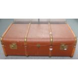 An ash bound travelling trunk with internal tray W93cm