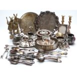 Plated and metal ware including brass Viking figures,