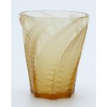 Lalique frosted and clear amber glass vase with spiralling fern decoration,