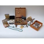 A collection of jewellery including silver and amber necklace, silver cufflinks,