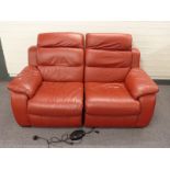 Red leather two seat electric recliner sofa