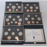 Royal Mint proof coin collections comprising 1990, 1991, 1992, 1993 and 1995,