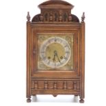 Mahogany cased late 19thC mantel clock, the case decorated with half turned spindles,
