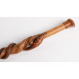 Victorian sycamore and honeysuckle walking stick with snake climbing a tree,