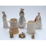 Lladro and Nao figures, Wedgwood Keith Murray 1937 commemorative tankard,