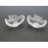 A pair of Lalique Compiegne frosted and clear glass bowls with acanthus leaf decoration,