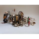 A collection of jewellery including agate and pearl necklaces, beaded necklaces, brooches, watches,