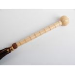 Late 19thC/20thC parasol with carved ivory handle and spherical knop on hardwood stick,