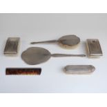 Hallmarked silver dressing table set comprising hand mirror and two brushes,
