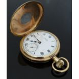 Uno gold plated half hunter keyless winding pocket watch with inset subsidiary seconds dial,