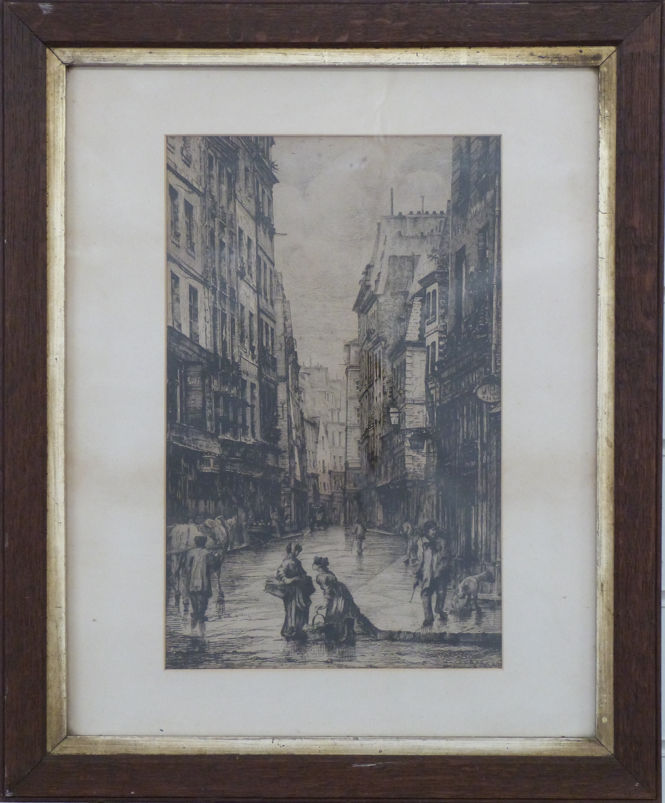 19thC /early 20thC French etching street scene, - Image 2 of 2