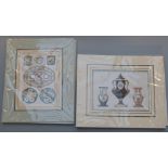 Fourteen etchings of Sevres porcelain, each 30 x 20.