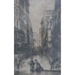 19thC /early 20thC French etching street scene,