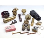 A quantity of collectables and brassware including telescopes,