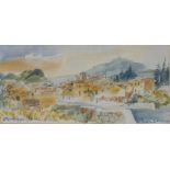 Terry Thomas watercolour St Hippolyte French village scene,