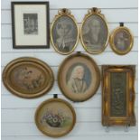 Quantity of 19thC and later paintings and framed prints including a portrait of a gentleman in oval