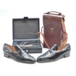 Pair of Gucci gentleman's black leather shoes (possibly size 11/12) Gallo corkscrew set and a