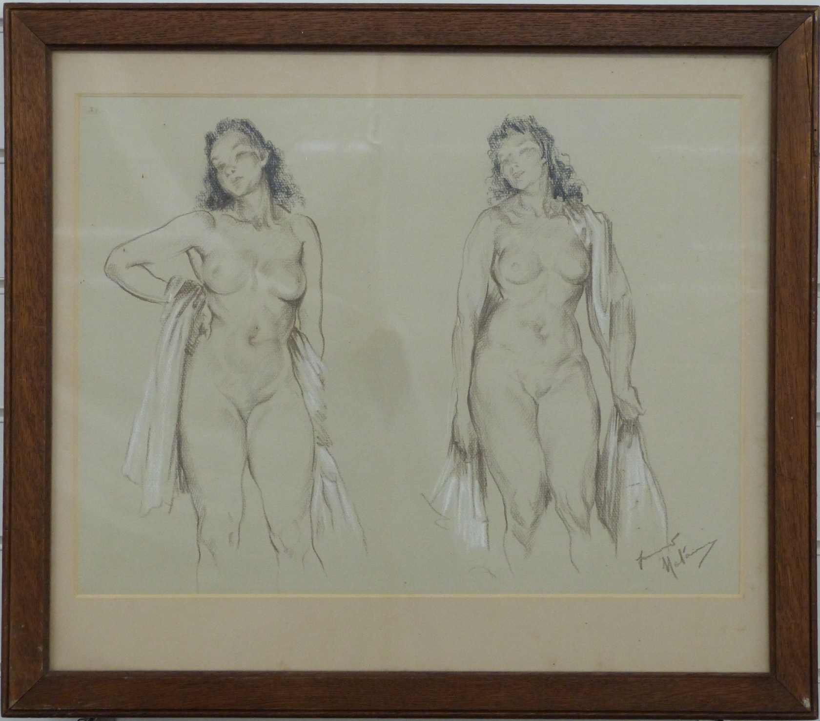 Franco Matania charcoal study of nude lady in two poses, - Image 2 of 5