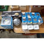 A quantity of marine VDO and other instruments including a pair of trim gauges, hour meters,