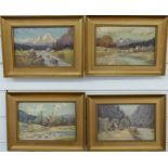 Set of four early 20thC oil on canvas French landscapes including La Voulte sur Loire, each 14 x 20.
