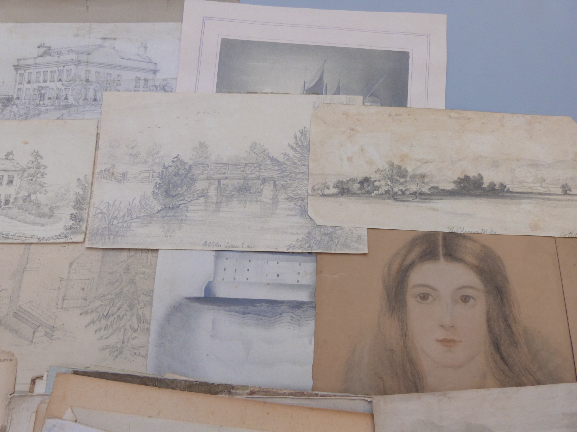 A quantity of mainly 19thC sketches and drawings, one page marked Jos Collis, York House, - Image 9 of 13