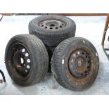 Five steel four stud wheels,