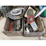 A quantity of various vintage tools, including a bench vice,