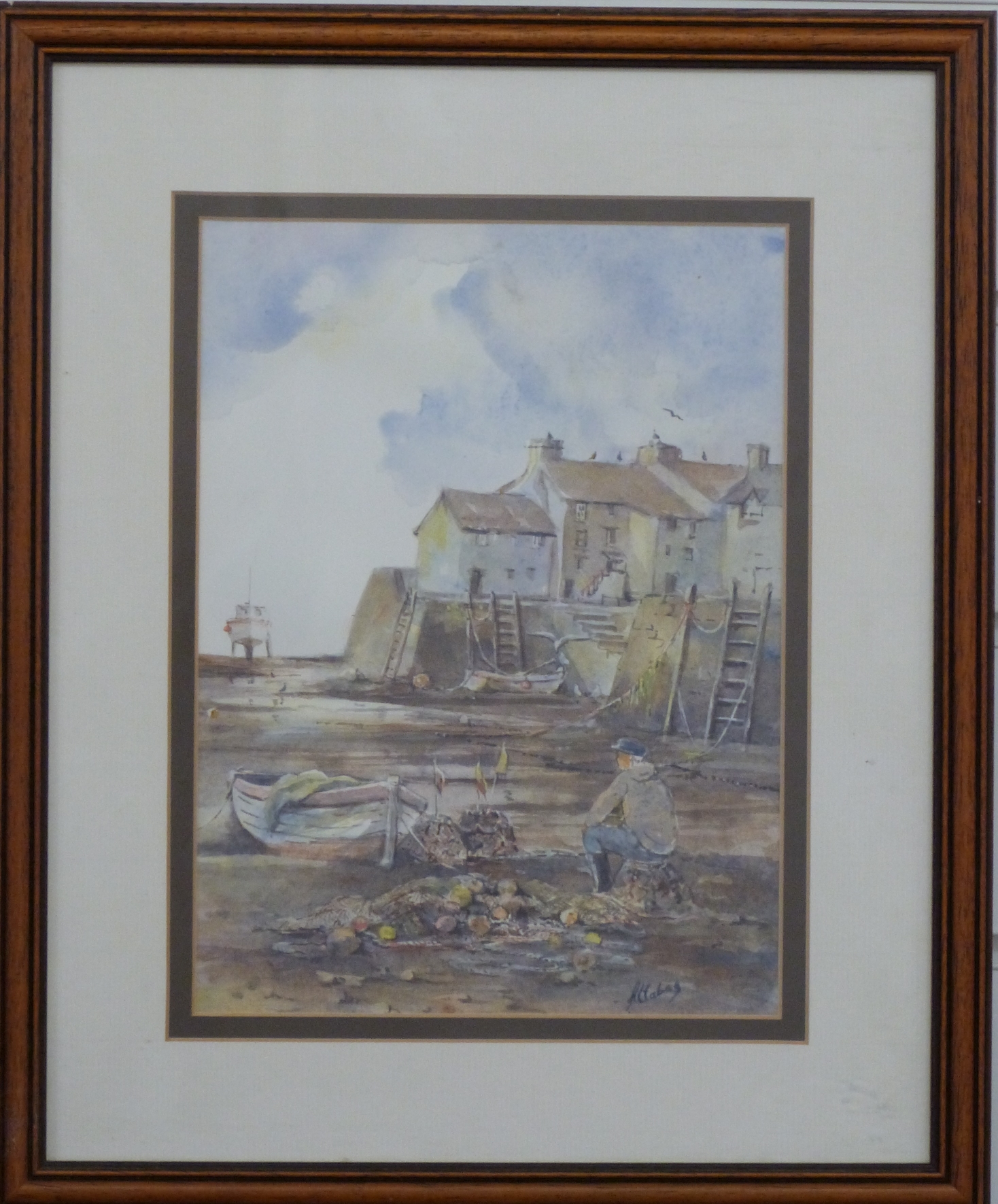 M Duffy watercolour harbour scene, - Image 4 of 7