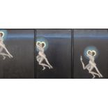 Emelie Travena-Jackson oils on canvas 'Rushing Kiss 1, 2 and 3', each titled and dated 99 verso,