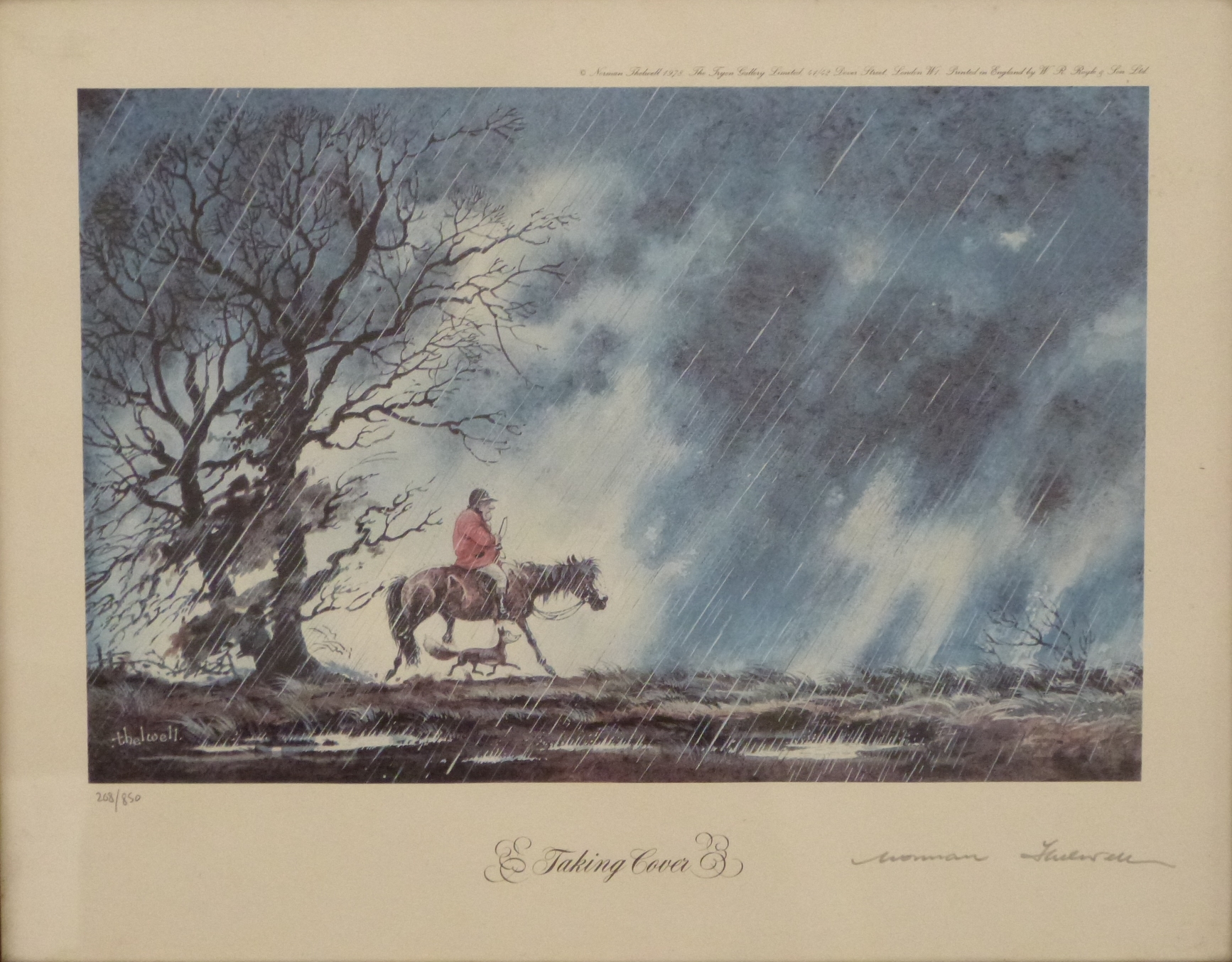 Two Norman Thelwell limited edition prints, one signed 'Taking Cover' and one depicting a meet, - Image 3 of 3