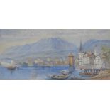 19thC watercolour of a Swiss / Italian lake scene,